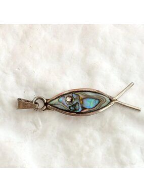 Abalone Inlaid Taxco, Mexico Fish 925 Sterling Silver Vintage Pendant | Charm